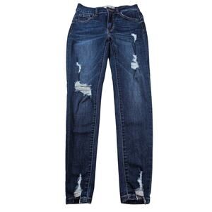 Wax jean juniors 7 / 28 button lifting distressed denim jeans ankle skinny